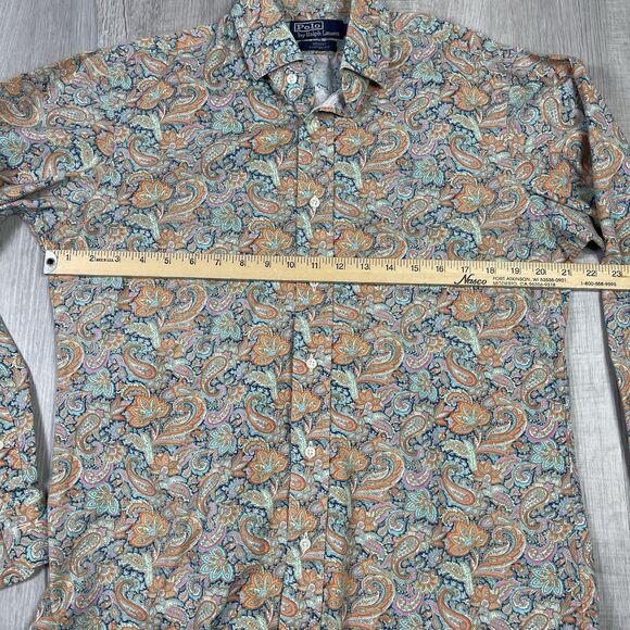 Vintage 90s Polo Ralph Lauren Floral Paisley Button Up Shirt Size Medium Blue X - Picture 7 of 8